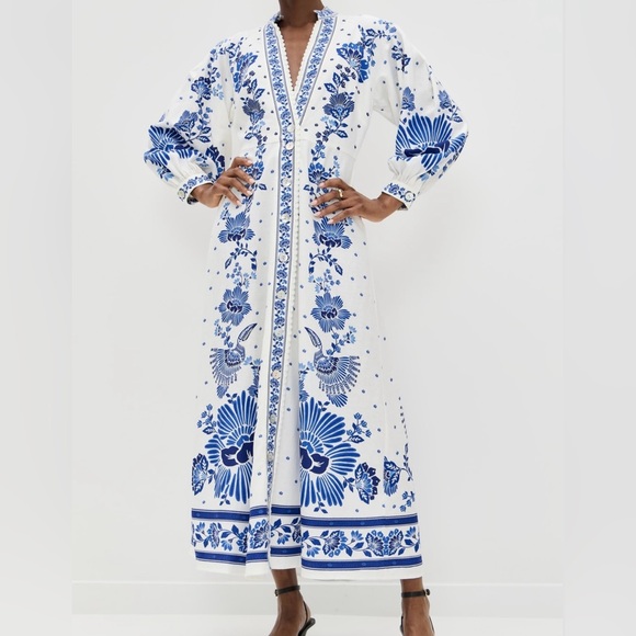 Farm Rio Forest Soul White and Blue Floral Maxi Dress - Picture 1 of 3